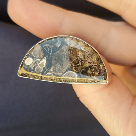 New Turritella Agate Fossil 925 Silver Ring. - Picture 11 of 12